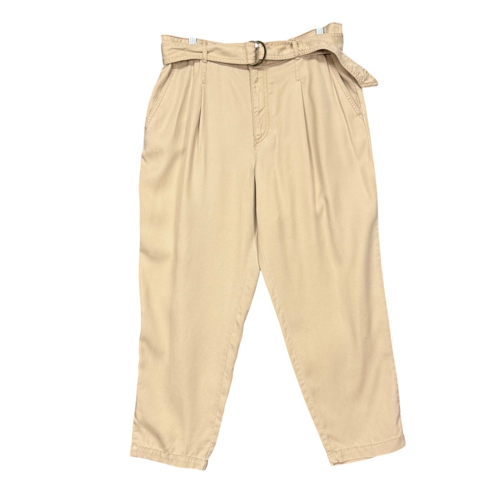 LOFT Pants Womens Large Tan Belted Pleated Lyocell Tapered Khaki High Rise NWT